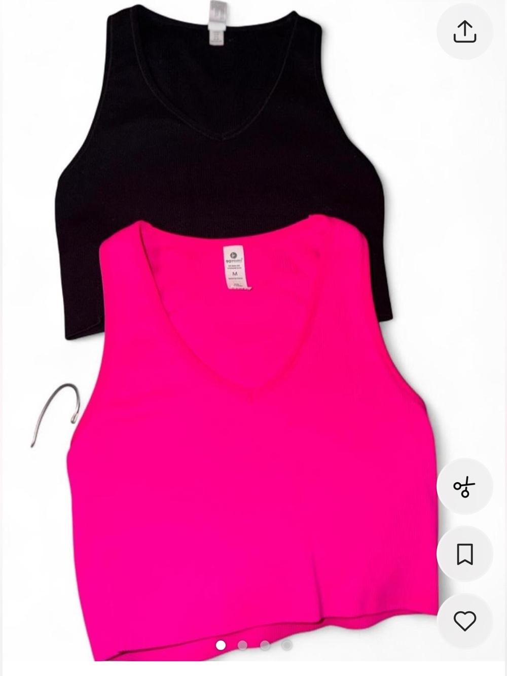 90 Degree by Reflex 2-Pack Ribbed Workout Crop Tops Pink & Black Size M